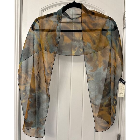 Beautiful New Dana Herbert 100% Silk Scarf Handmade in Oregon 12”x58” Brown Gold - Picture 2 of 3